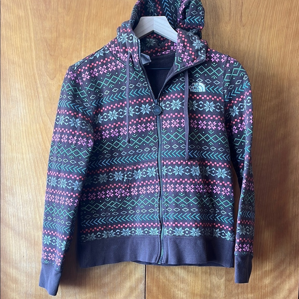 The North Face Patterned Full Zip Hoodie Medium y2k